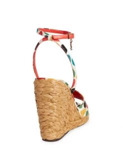 Saint Laurent Sexy Heart-Print Silk & Raffia Wedge Sandals -Saint Laurent Sales Store unnamed file 2568