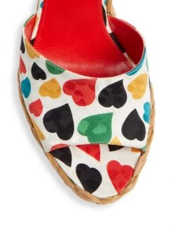 Saint Laurent Sexy Heart-Print Silk & Raffia Wedge Sandals -Saint Laurent Sales Store unnamed file 2569