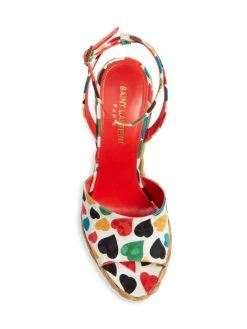 Saint Laurent Sexy Heart-Print Silk & Raffia Wedge Sandals -Saint Laurent Sales Store unnamed file 2570
