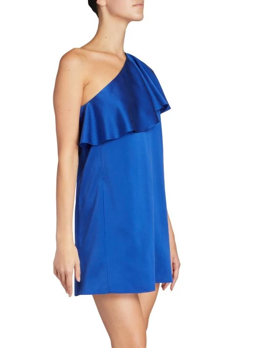 Saint Laurent Satin Silk One-Shoulder Ruffle Minidress 6 Saint Laurent Satin Silk One-Shoulder Ruffle Minidress - Image 4