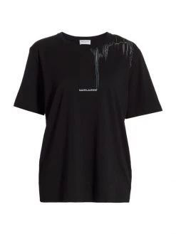 Saint Laurent Metallic Pattern & Micro Logo T-Shirt