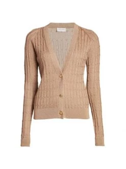 Saint Laurent Cable-Knit V-Neck Cardigan