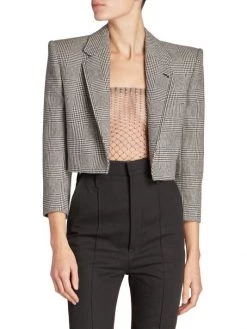 Saint Laurent Glen Check Cropped Blazer -Saint Laurent Sales Store unnamed file 2684