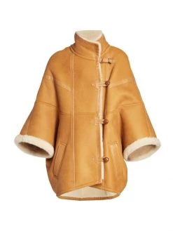 Saint Laurent Oversized Leather & Shearling Cape Coat