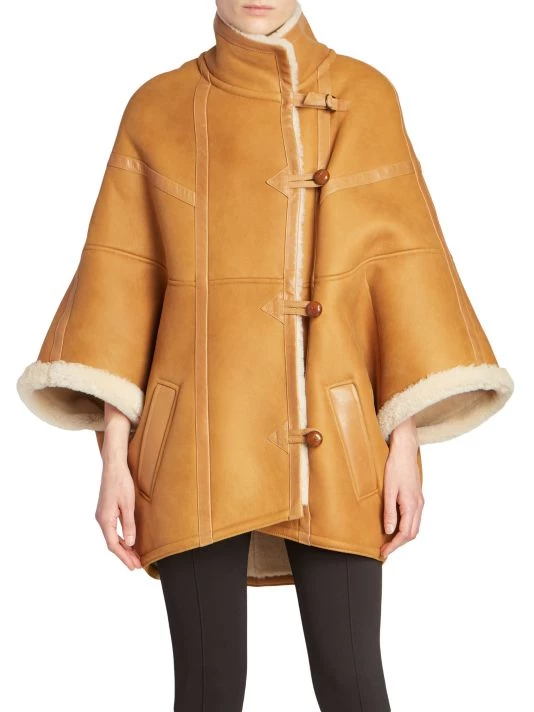 Saint Laurent Oversized Leather & Shearling Cape Coat 4 Saint Laurent Oversized Leather & Shearling Cape Coat - Image 2