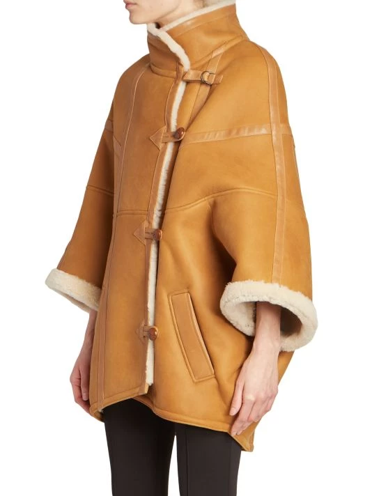 Saint Laurent Oversized Leather & Shearling Cape Coat 5 Saint Laurent Oversized Leather & Shearling Cape Coat - Image 3