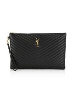 Saint Laurent Logo Matelassé Leather Pouch