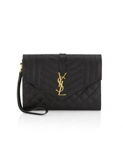 Saint Laurent Logo Mix Matelassé Leather Envelope Pouch
