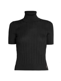 Saint Laurent Rib-Knit Silk Turtleneck Top Maroon