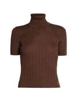 Saint Laurent Rib-Knit Silk Turtleneck Top Maroon -Saint Laurent Sales Store unnamed file 2798