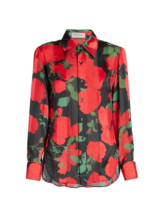 Saint Laurent Rose-Print Silk Shirt 3 Saint Laurent Rose-Print Silk Shirt