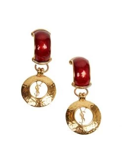 Saint Laurent Geometric Dome YSL Circle Clip-On Earrings