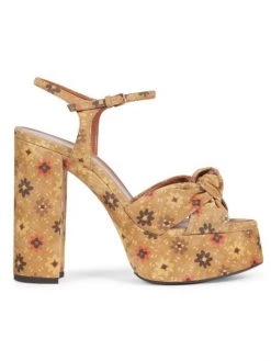 Saint Laurent Bianca Knotted Floral Leather Platform Sandals