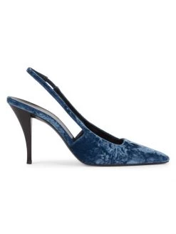 Saint Laurent Tom 90 Velvet Slingback Pumps Denim