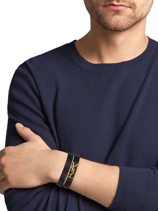 Saint Laurent Leather & Goldtone Metal Wrap Bracelet For Men 4 Saint Laurent Leather & Goldtone Metal Wrap Bracelet For Men - Image 2