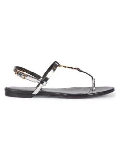 Saint Laurent Cassandra Iota Metallic Leather Slingback Thong Sandals
