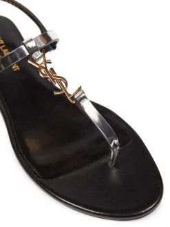 Saint Laurent Cassandra Iota Metallic Leather Slingback Thong Sandals -Saint Laurent Sales Store unnamed file 2973