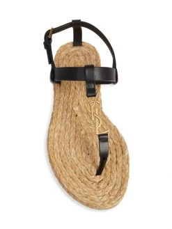 Saint Laurent Cassandra Strappy Leather Raffia T-Strap Sandals -Saint Laurent Sales Store unnamed file 2978