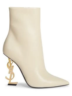 Saint Laurent Opyum Logo-Heel Leather Pointed Booties