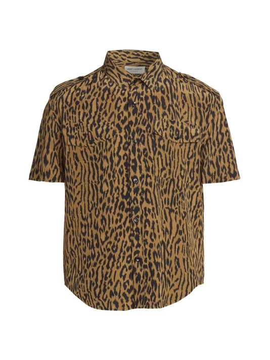 Saint Laurent Leopard Silk Button-Up Shirt For Men 3 Saint Laurent Leopard Silk Button-Up Shirt For Men