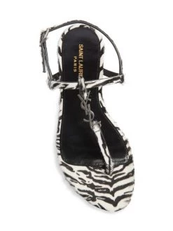 Saint Laurent Zebra-Print Calf Hair Logo Sandals -Saint Laurent Sales Store unnamed file 2990