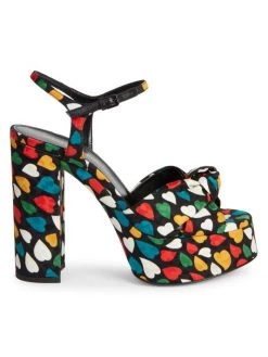 Saint Laurent Bianca Heart-Print Silk Platform Sandals