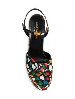 Saint Laurent Bianca Heart-Print Silk Platform Sandals -Saint Laurent Sales Store unnamed file 3088