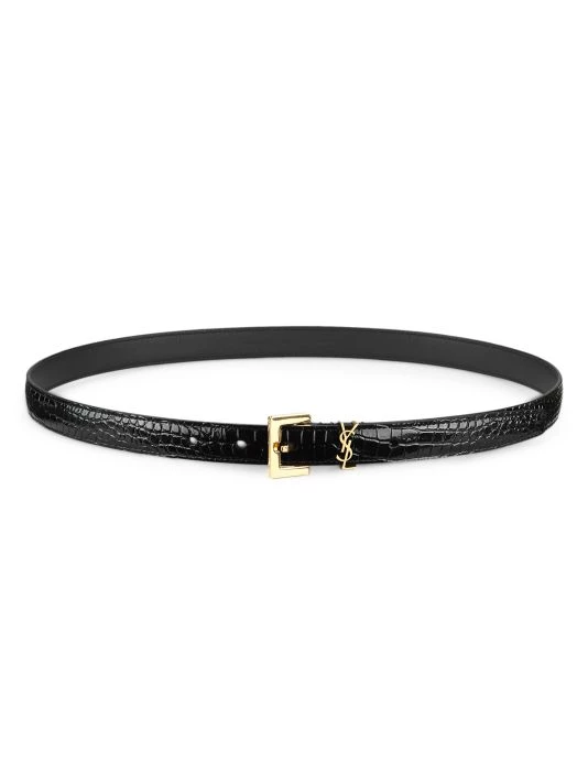 Saint Laurent Croc-Embossed Leather Logo Belt 3 Saint Laurent Croc-Embossed Leather Logo Belt