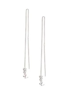 Saint Laurent Silvertone Monogram Drop Earrings