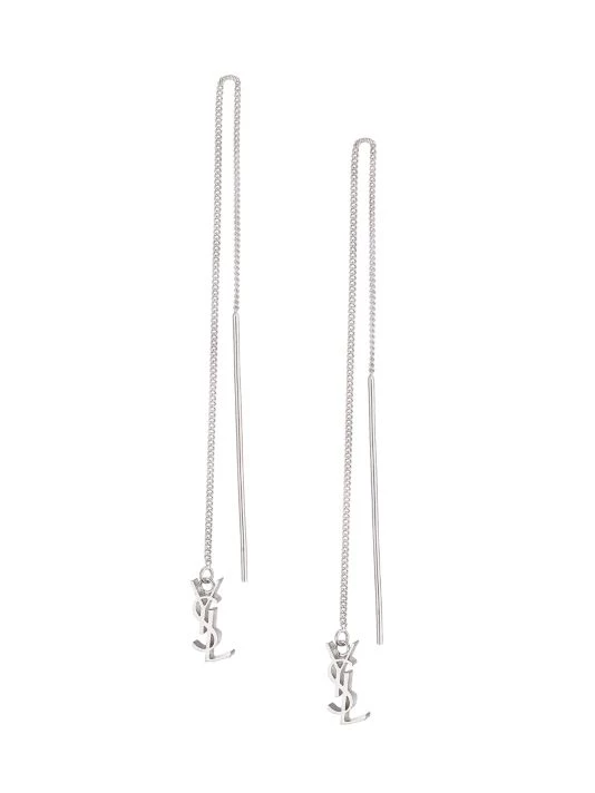 Saint Laurent Silvertone Monogram Drop Earrings 3 Saint Laurent Silvertone Monogram Drop Earrings