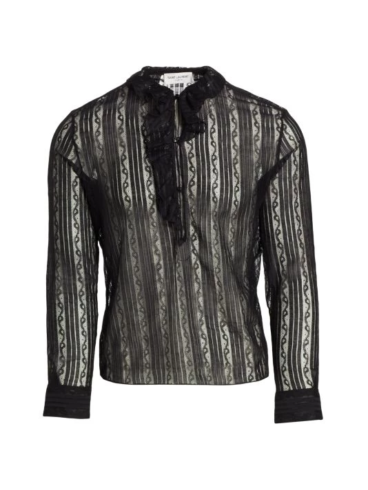 Saint Laurent Ruffled Silk & Lace Chemise For Men 3 Saint Laurent Ruffled Silk & Lace Chemise For Men