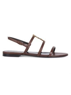 Saint Laurent Cassandra Leather Slingback Sandals Nero