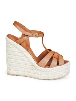 Saint Laurent Tribute Leather Espadrille Wedge Sandals