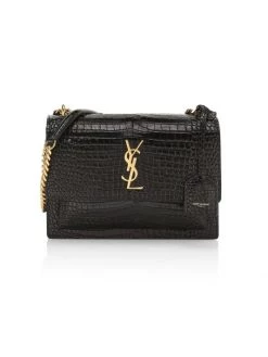 Saint Laurent Medium Sunset Croc-Embossed Leather Shoulder Bag