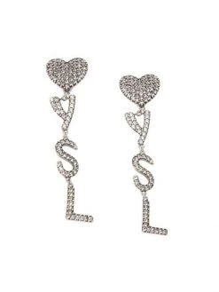 Saint Laurent Monogram Heart Crystal Drop Clip Earrings