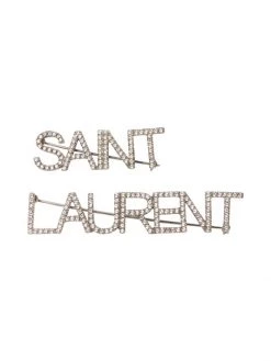 Saint Laurent Logo Crystal Set Of Two Brooches