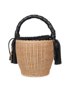 Saint Laurent Panier Leather-Trimmed Straw Bucket Bag