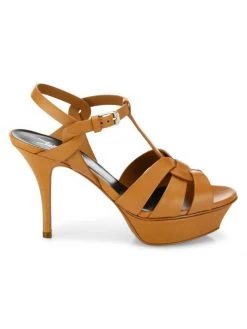 Saint Laurent Tribute 75MM Leather Platform Sandals Cognac -Saint Laurent Sales Store unnamed file 3577