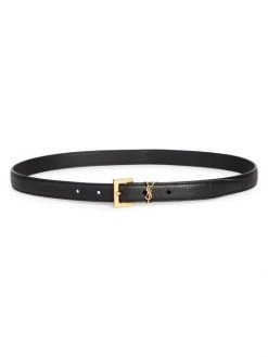 Saint Laurent Monogram Leather Belt Bianco Crema