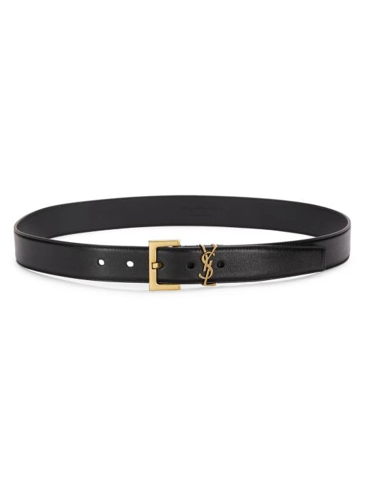Saint Laurent Monogram Leather Belt Bianco Crema 3 Saint Laurent Monogram Leather Belt Bianco Crema - Image 3