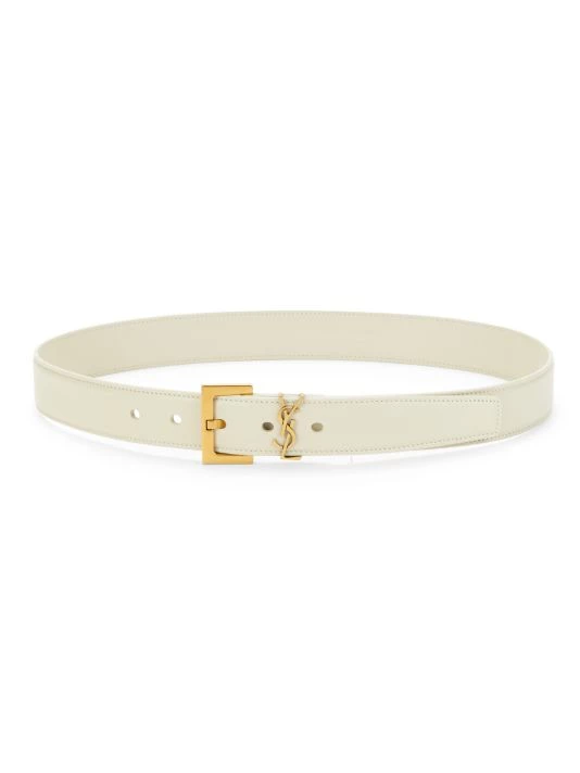 Saint Laurent Monogram Leather Belt Bianco Crema 4 Saint Laurent Monogram Leather Belt Bianco Crema - Image 4
