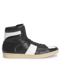Saint Laurent Court Classic Leather High-Top Sneakers For Men Black White