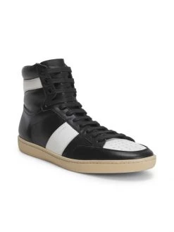 Saint Laurent Court Classic Leather High-Top Sneakers For Men Black White -Saint Laurent Sales Store unnamed file 3731