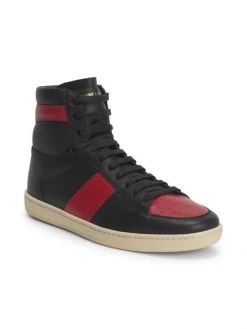 Saint Laurent Court Classic Leather High-Top Sneakers For Men Black White -Saint Laurent Sales Store unnamed file 3732