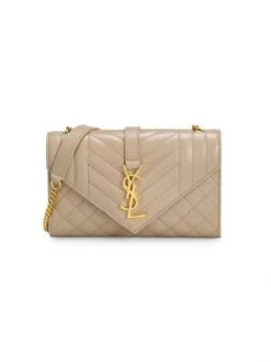 Saint Laurent Small Envelope Monogram Matelassé Leather Shoulder Bag Bianco Cream