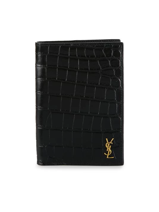 Saint Laurent Croc-Embossed Leather Bi-Fold Wallet For Men 3 Saint Laurent Croc-Embossed Leather Bi-Fold Wallet For Men