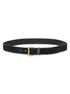 Saint Laurent Monogram Suede Belt Nero