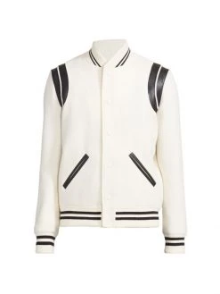 Saint Laurent Banded Teddy Varsity Jacket For Men Naturel