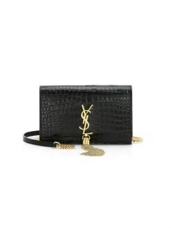 Saint Laurent Kate Tassel Croc-Embossed Leather Shoulder Bag