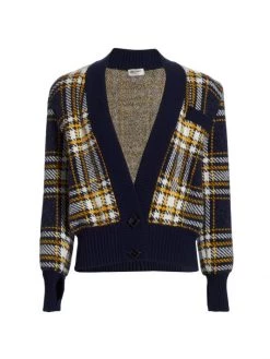 Saint Laurent Plaid Wool-Blend Cardigan